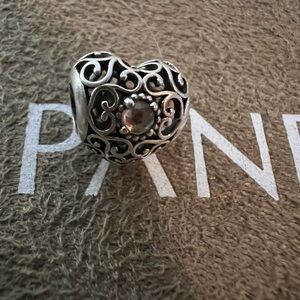 PANDORA April Signature Heart Charm with Crystal Stone